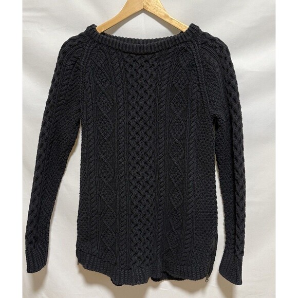 LL BEAN Signature Fisherman Sweater Small  Womens Black  Cable Knit Rory Gilmore - Picture 1 of 8